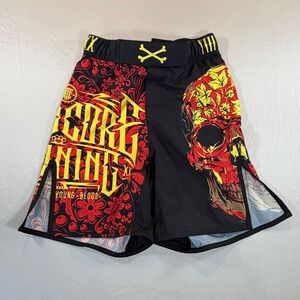 Hardcore Training MMA Shorts Black Red Skull Floral Grappling Fight Shorts Small